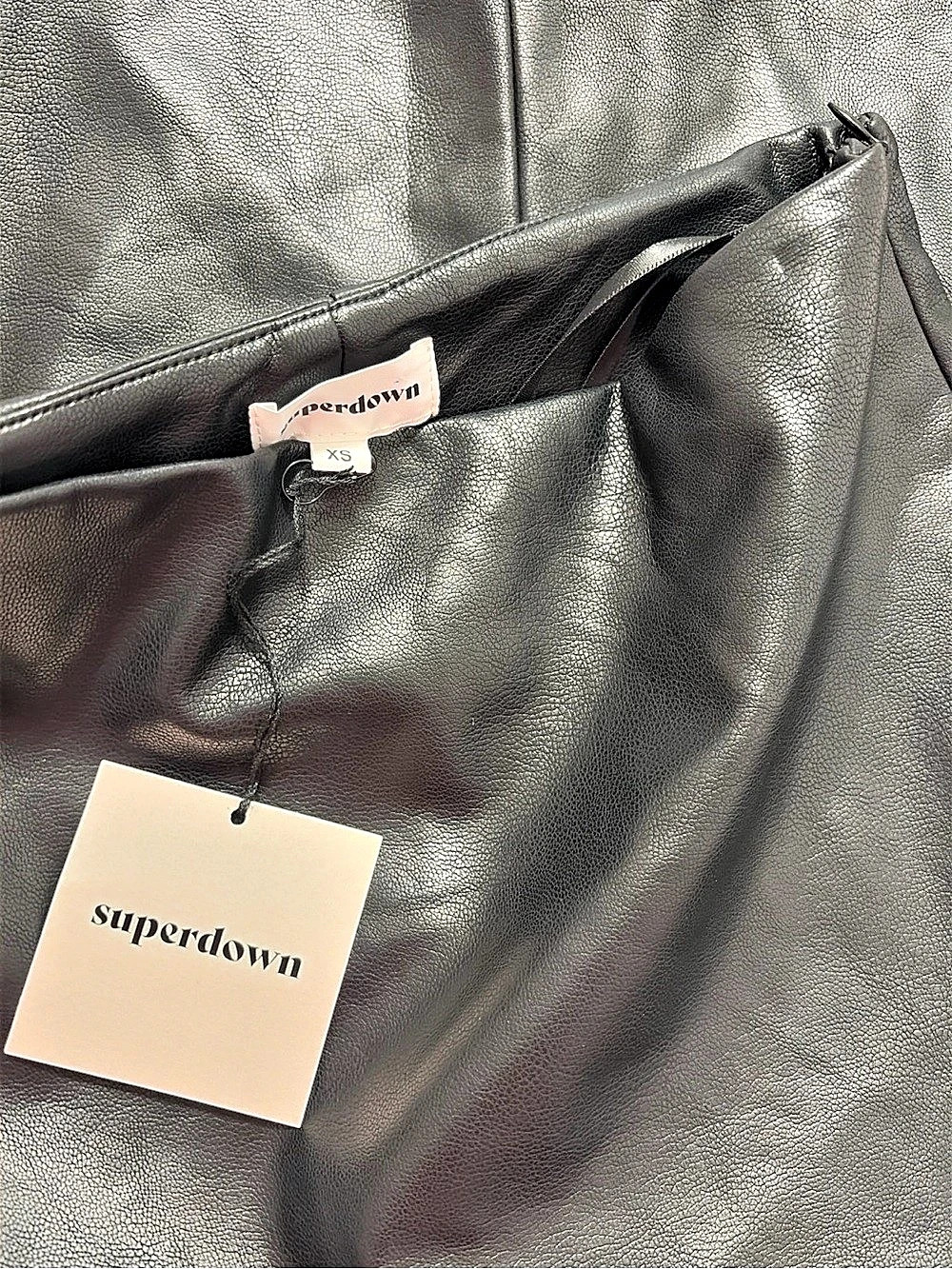 Superdown Black Faux Leather Midi Pencil Skirt Side Slit Size XS NWT - Picture 5 of 7
